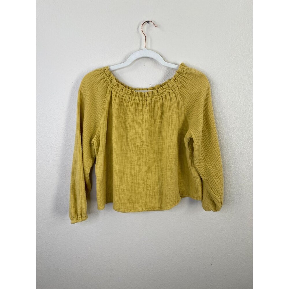 C&C California Womens Mustard Yellow Textured Long Sleeve Blouse S 100% Cotton